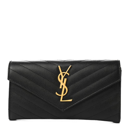 Saint Laurent Grain De Poudre Matelasse Chevron Monogram Flap Wallet Black 1 of 7