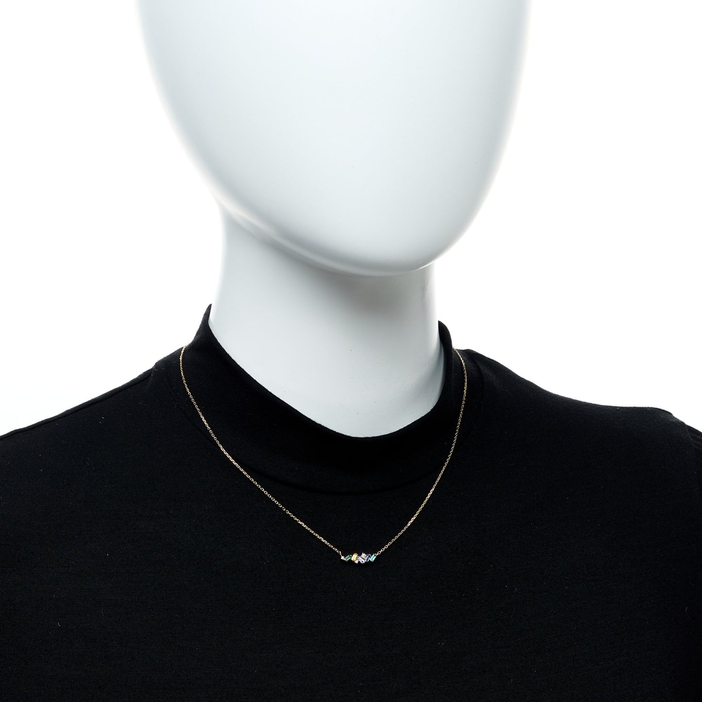 18K Yellow Gold Diamond Emerald Sapphire Pendant Necklace