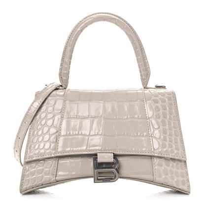 Balenciaga Shiny Calfskin Crocodile Embossed Small Hourglass Top Handle Bag Cold Beige 1 of 10