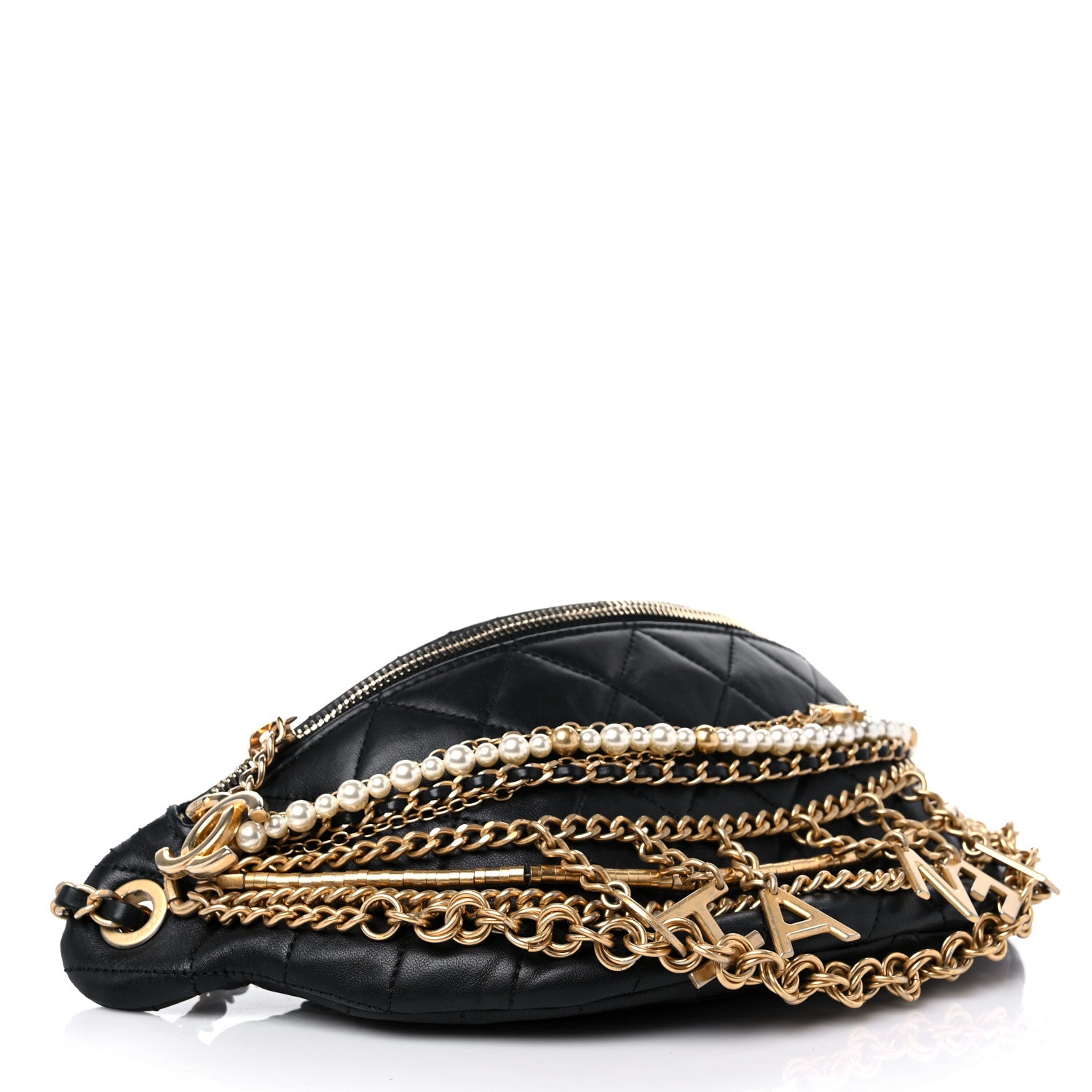 Chanel Lambskin Quilted All About Chains Waist Belt Bag Black 4 of 14