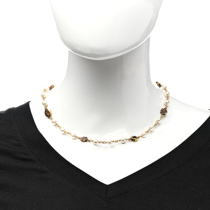 Gucci Metal Pearl Interlocking G Flower Necklace Gold 2 of 5