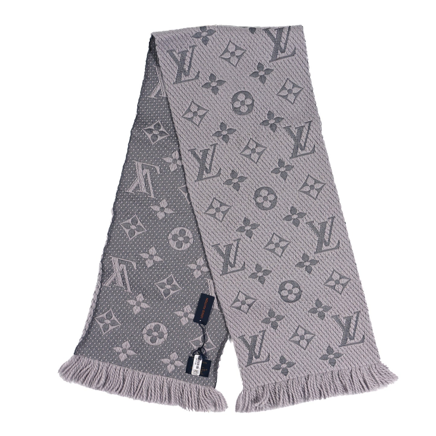 Wool Silk Logomania Scarf Pearl Grey