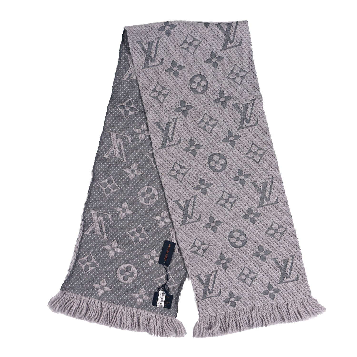 Louis Vuitton Wool Silk Logomania Scarf Pearl Grey 2 of 3