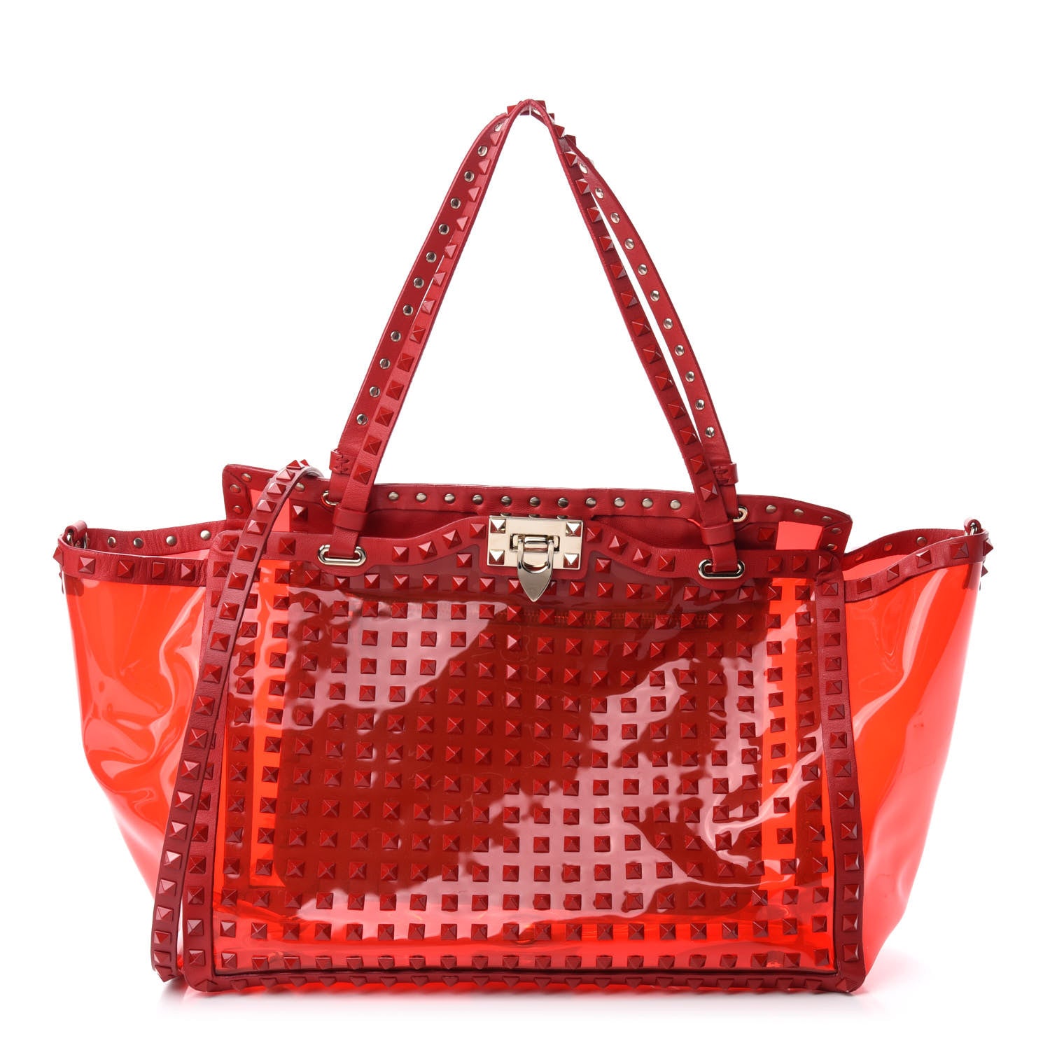Valentino Garavani PVC Nappa Medium Rockstud Tote Red 1 of 9