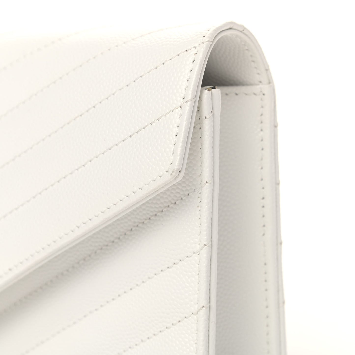 Grain De Poudre Matelasse Chevron Monogram Envelope Chain Wallet Optical White