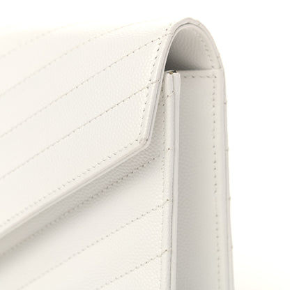 Saint Laurent Grain De Poudre Matelasse Chevron Monogram Envelope Chain Wallet Optical White 10 of 11