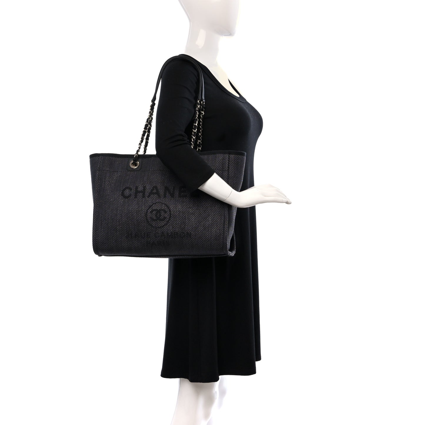Mixed Fibers Calfskin Small Deauville Tote Black