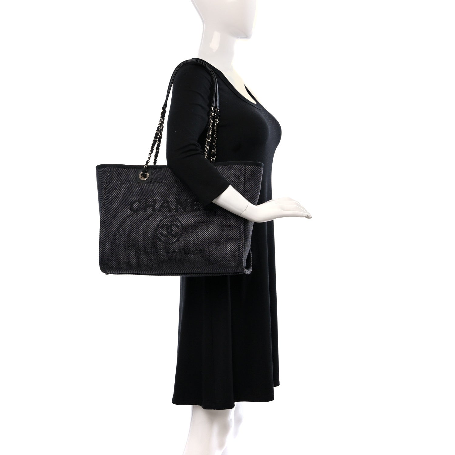 Chanel Mixed Fibers Calfskin Small Deauville Tote Black 2 of 9
