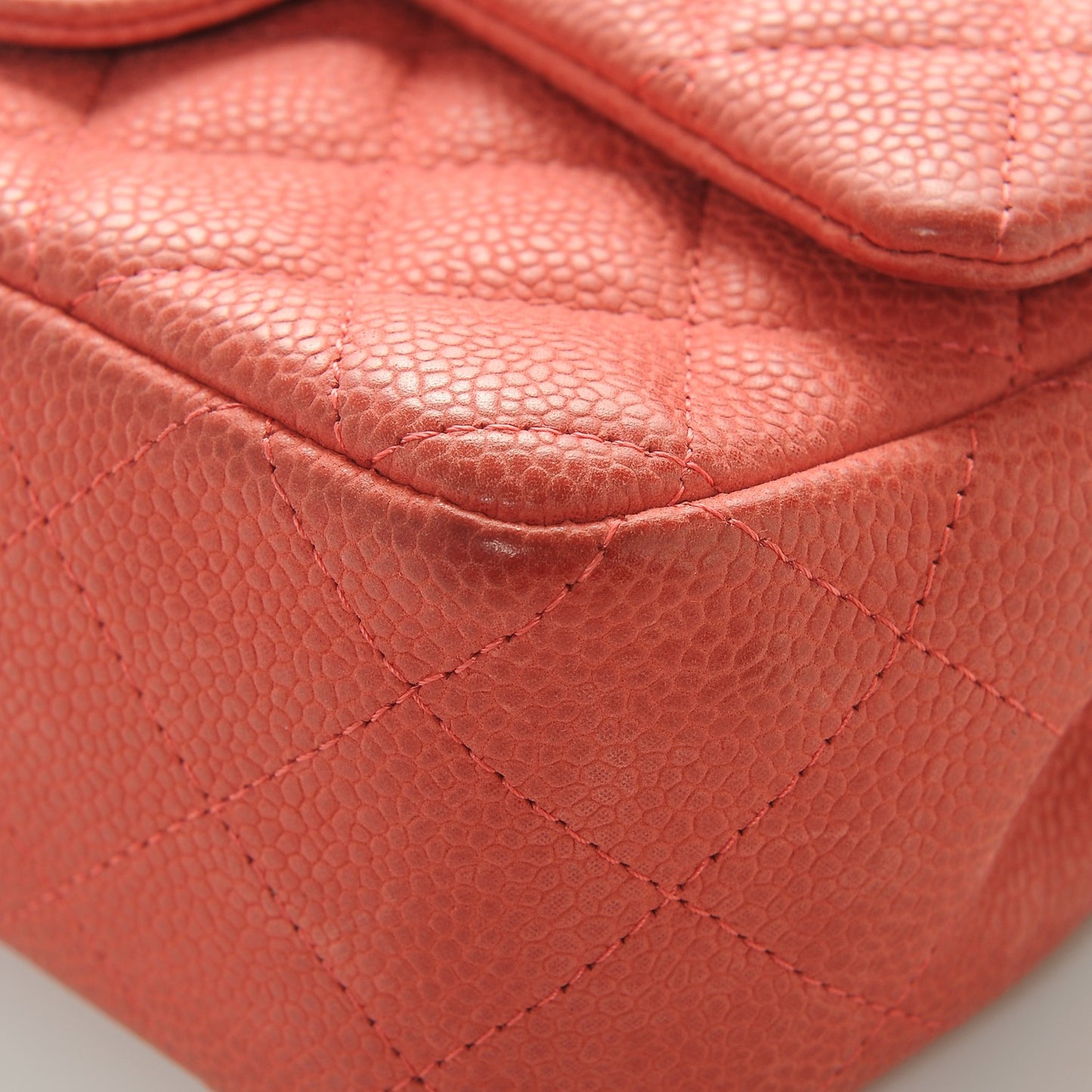 Caviar Quilted Mini Rectangular Flap Coral