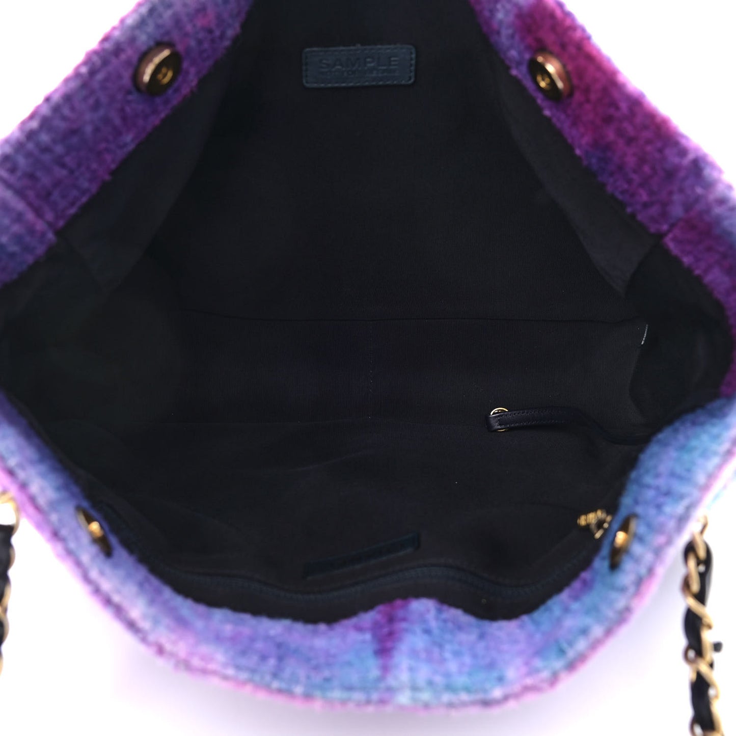 Wool Tweed CC Tote Purple Black Blue