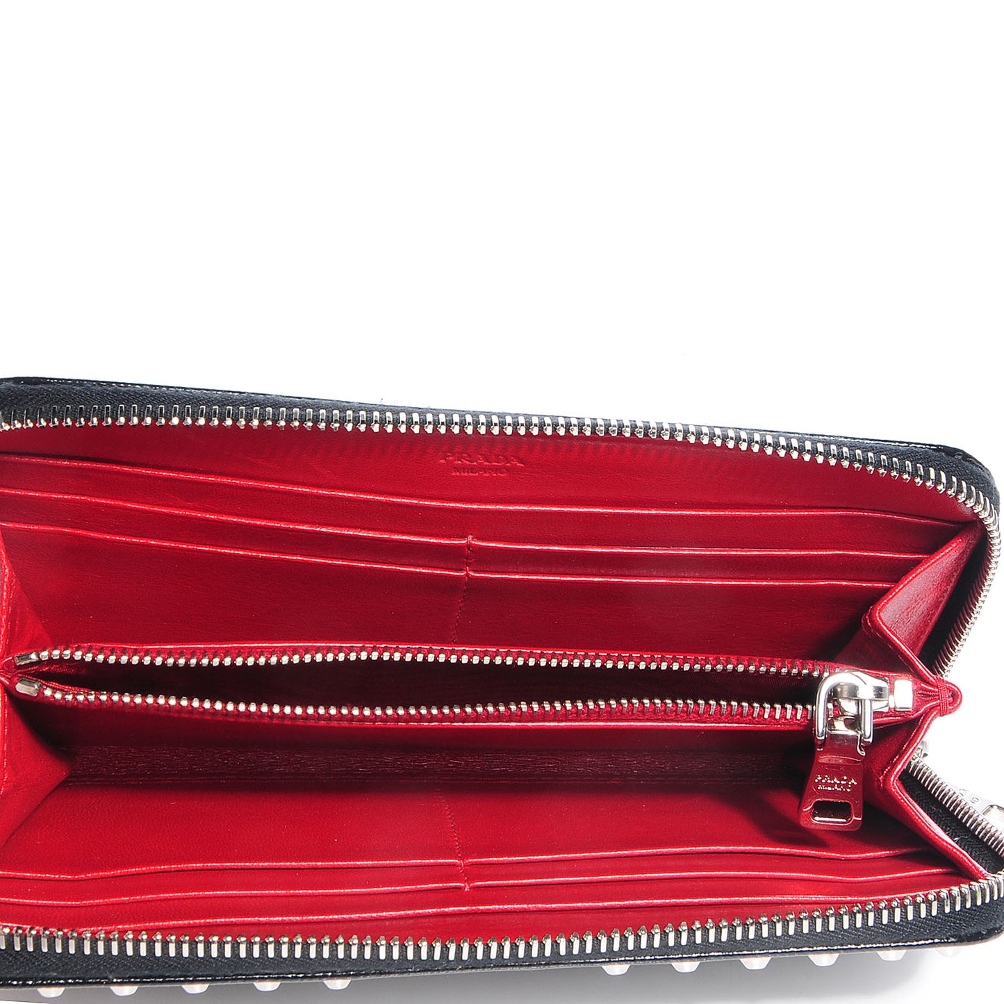 Saffiano Vernice Studded Zip Around Wallet Black
