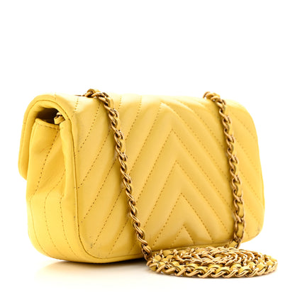 Chanel Lambskin Chevron Quilted Extra Mini Rectangular Flap Yellow 3 of 16