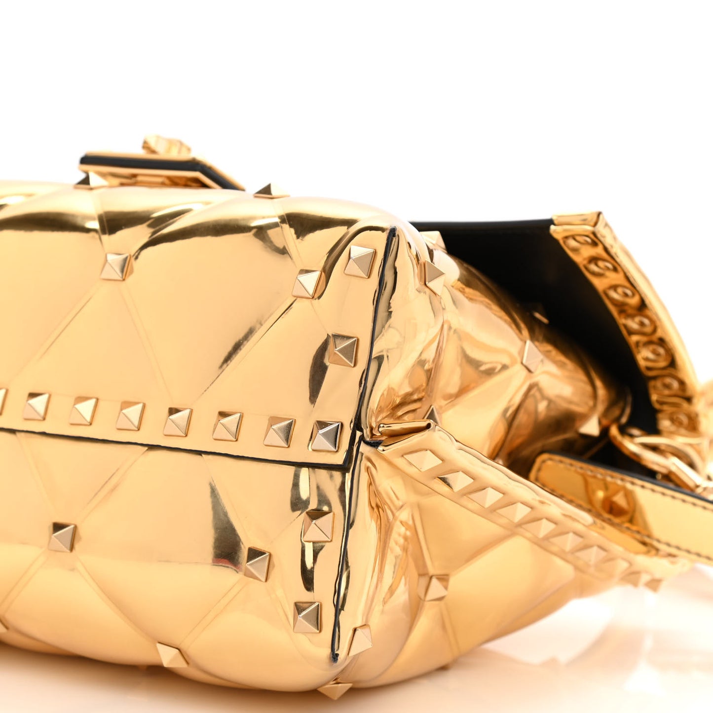 Metallic PVC Candystud Top Handle Bag Gold