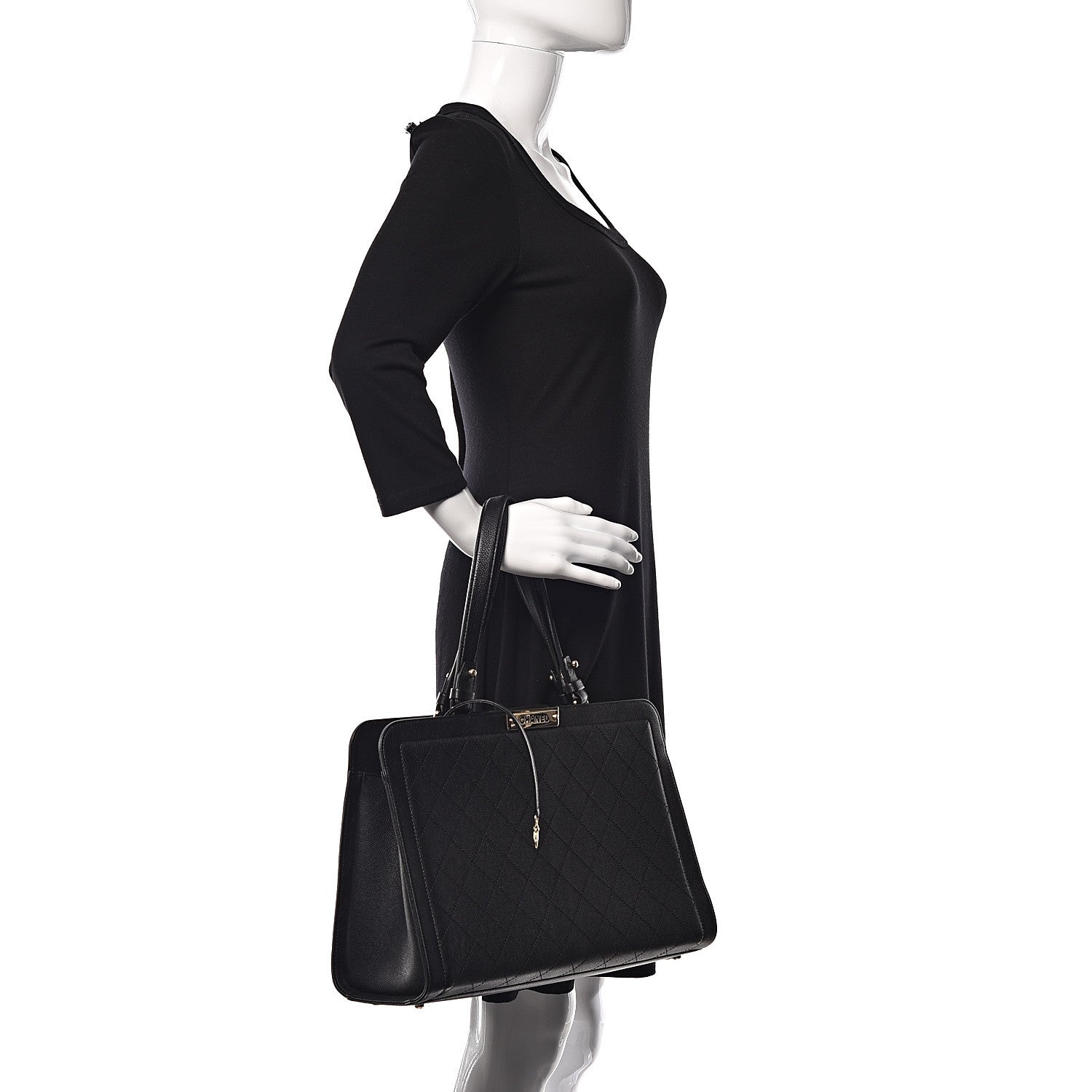 Chanel Grained Calfskin Stitched Large Label Click Shopper Tote Black 2 of 9