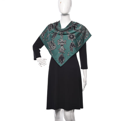 Hermes Silk Serio Ludere Scarf 90 Vert Black White 2 of 8