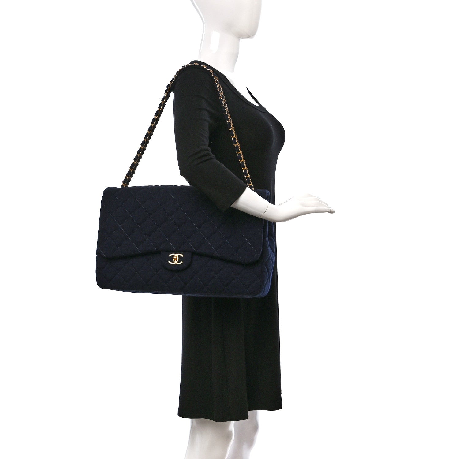 Chanel Jersey Quilted XL Jumbo Flap Navy 2 of 9