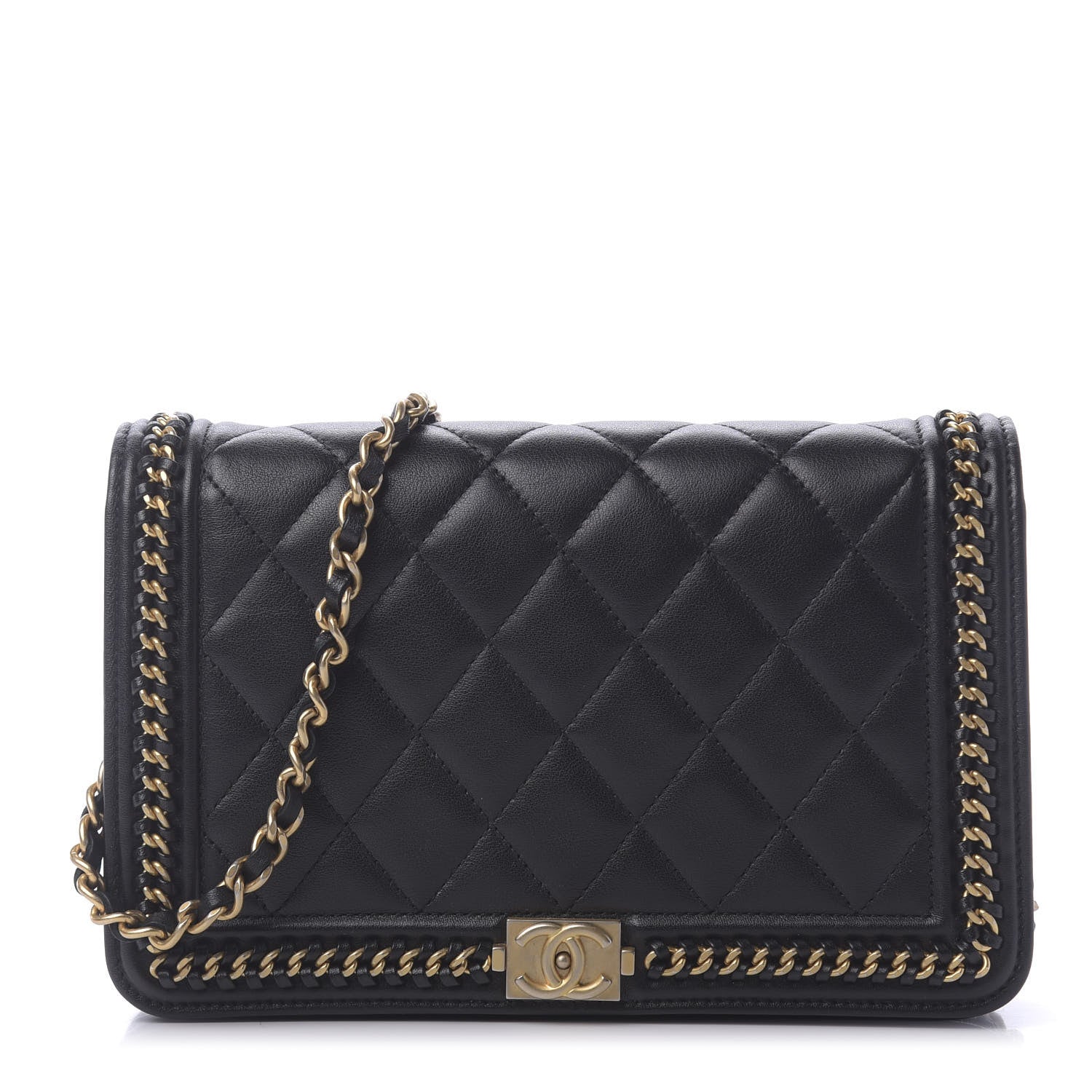 Chanel Calfskin Quilted Chain Around Boy Wallet On Chain WOC Black 1 of 12