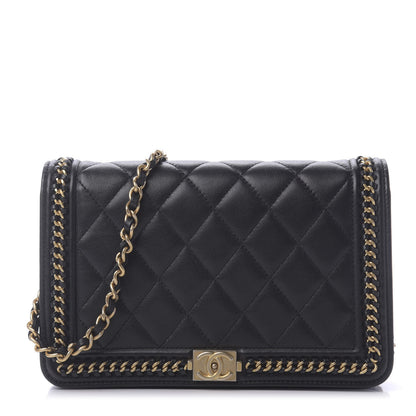 Chanel Calfskin Quilted Chain Around Boy Wallet On Chain WOC Black 1 of 12