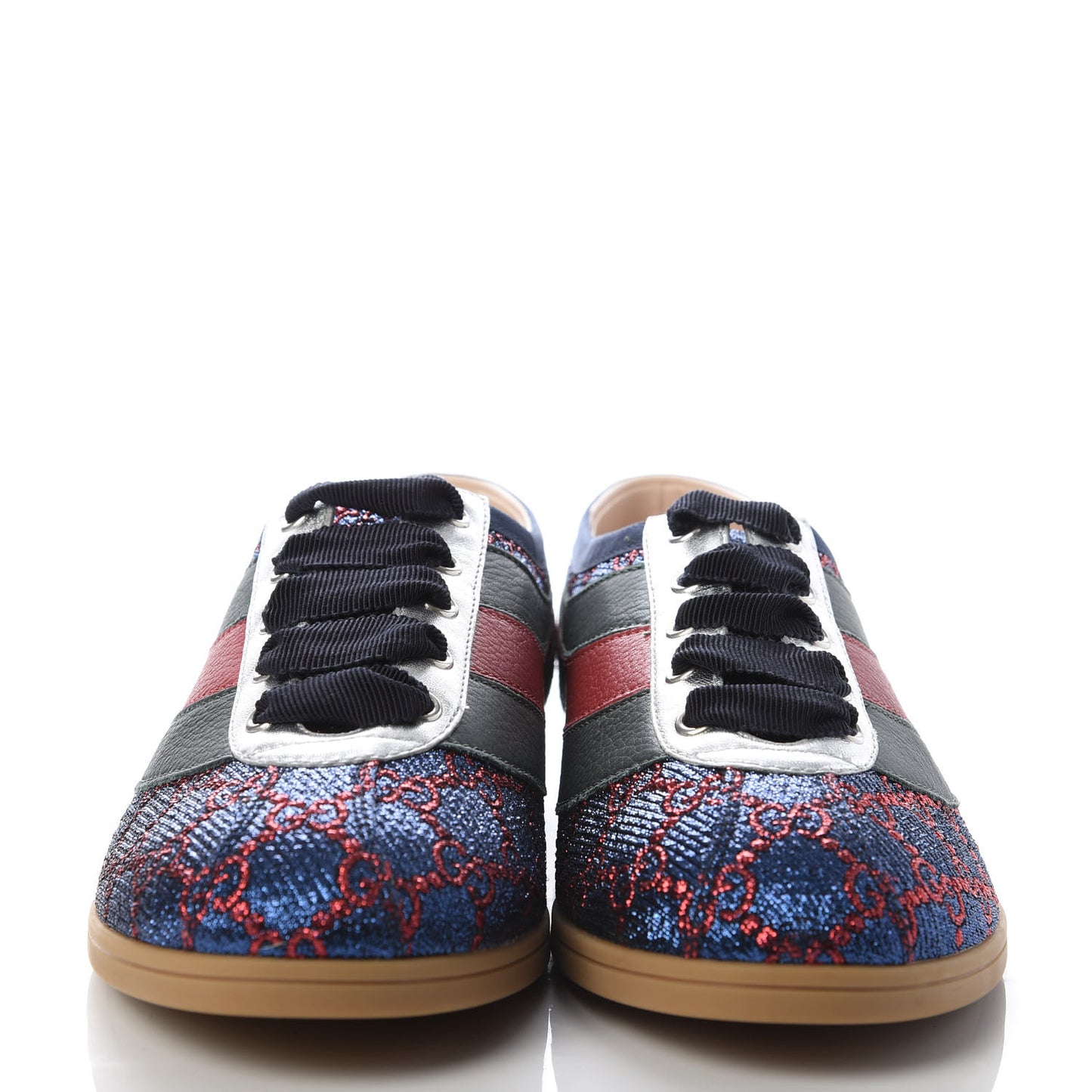 Lurex Calfskin Web GG Monogram Womens Falacer Sneakers 39 Iridescent Blue Iridescent Red Silver