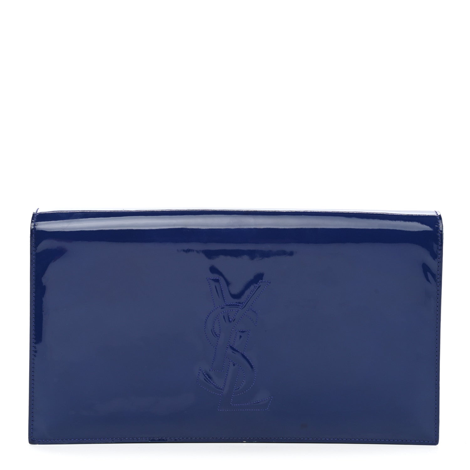 Saint Laurent Patent Calfskin Monogram Large Belle De Jour Clutch Royal Blue 1 of 10