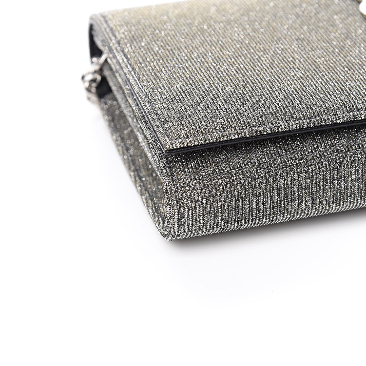 Metallic Sparkle Fabric Monogram Chain Wallet Anthracite