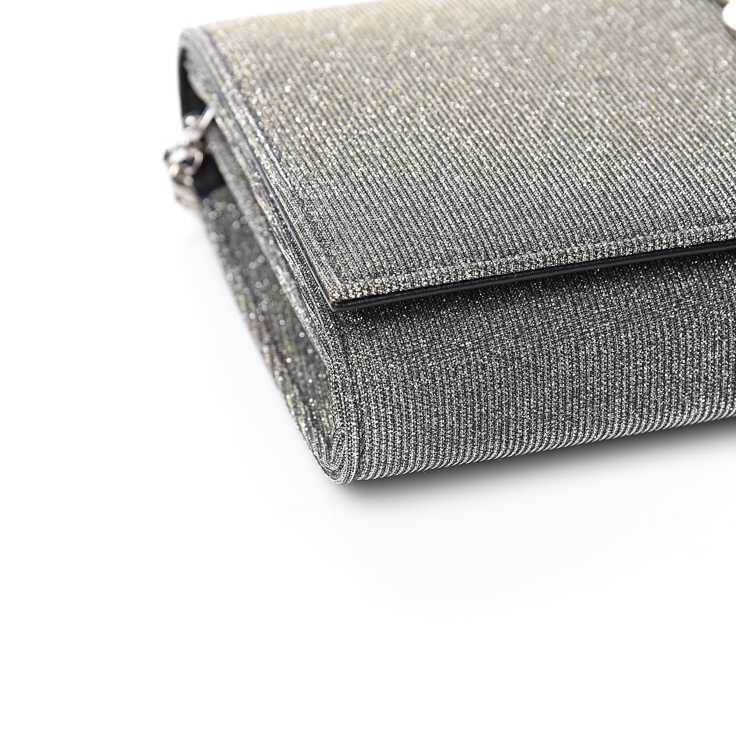 Saint Laurent Metallic Sparkle Fabric Monogram Chain Wallet Anthracite 7 of 9