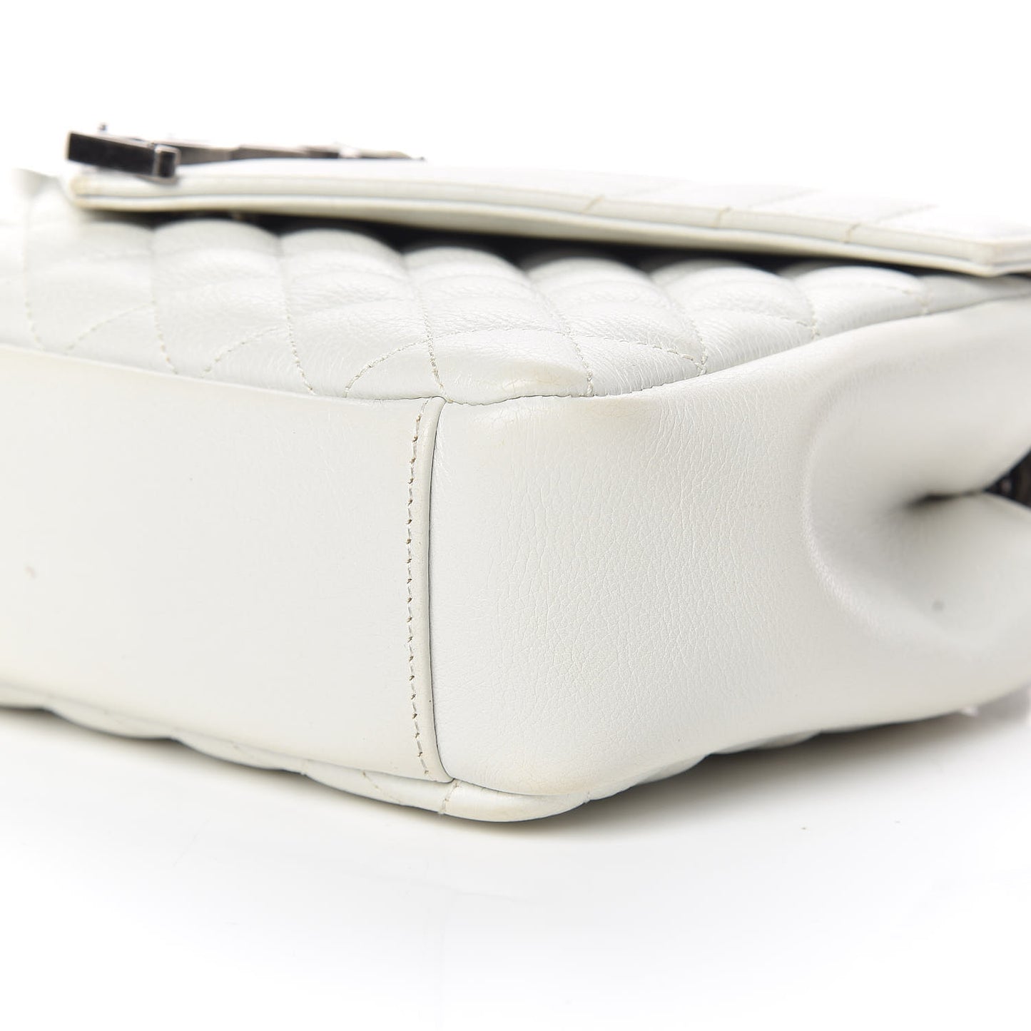 Sheepskin Tri-Quilt Monogram Medium College Bag Dove White