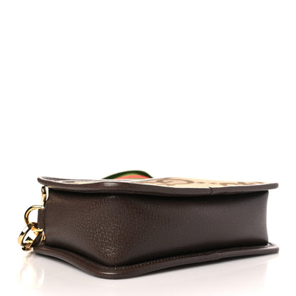 Gucci Monogram Jumbo GG Textured Dollar Calfskin Web Mini Crossbody Bag Camel Ebony New Acero 4 of 10