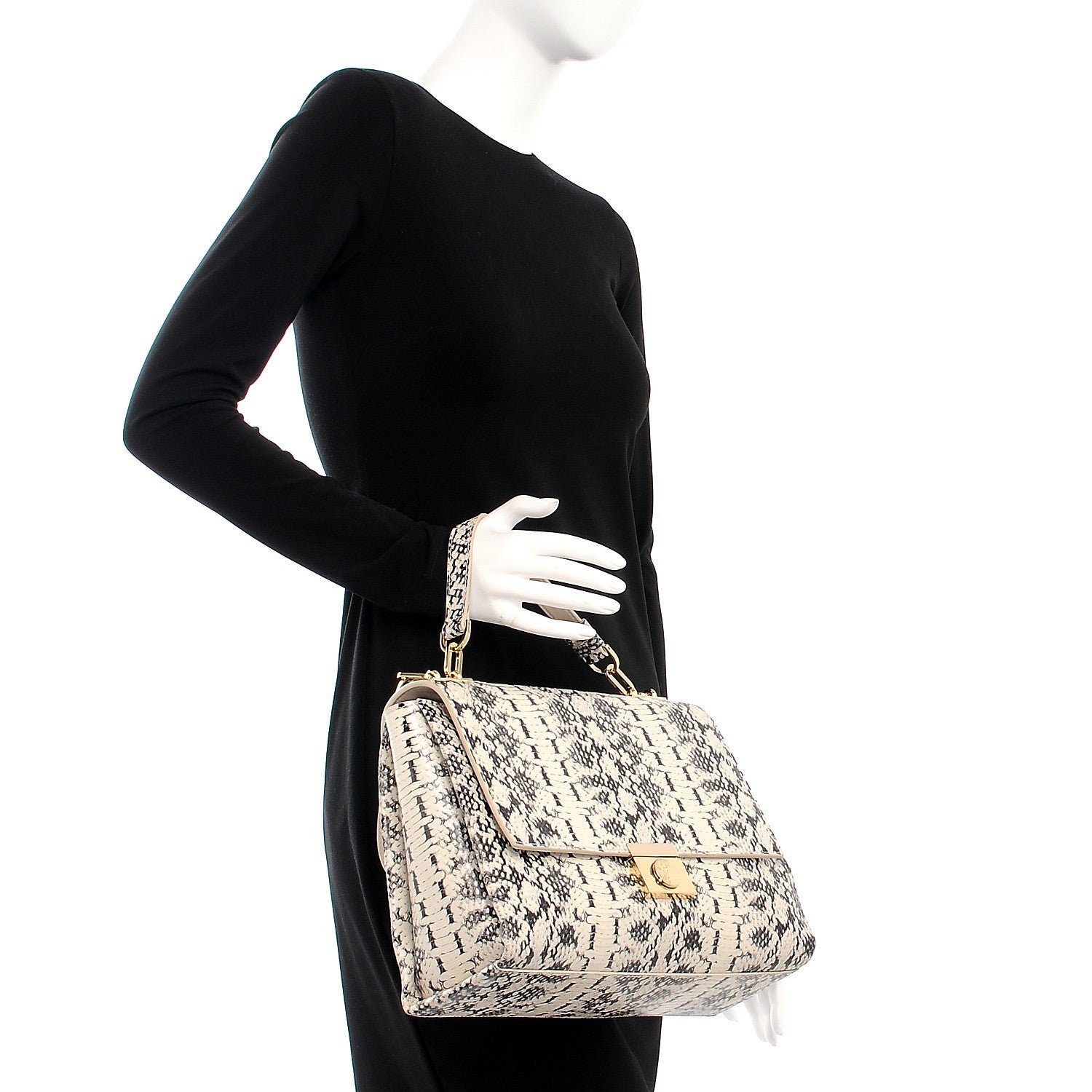 Versace Python Embossed Satchel Beige Black 3 of 14