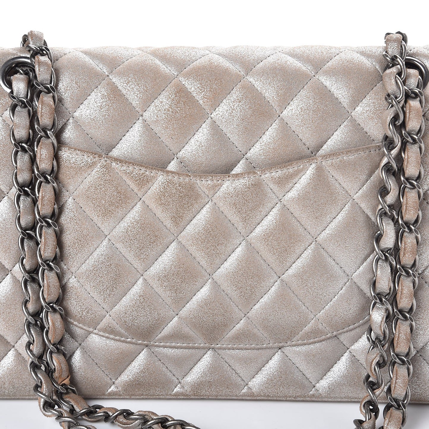 Iridescent Calfskin Medium Double Flap Light Gold