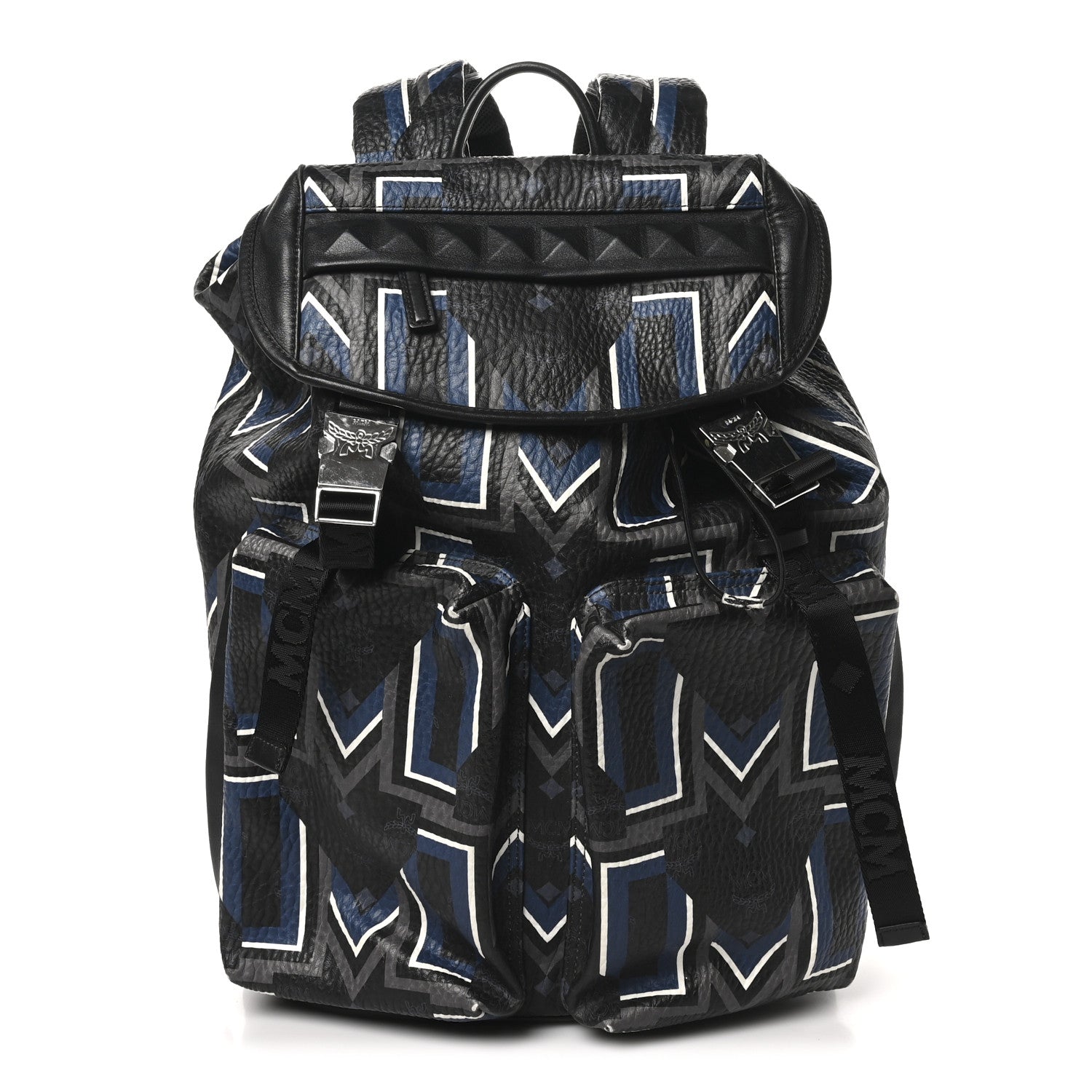 MCM Visetos Chevron Stripe Buckle Backpack Black 1 of 10