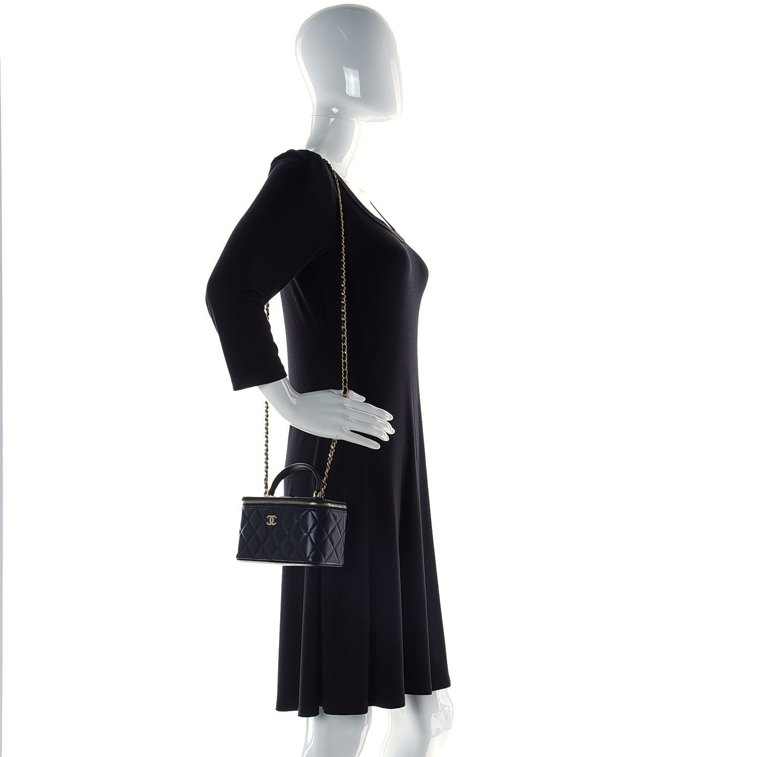 Chanel Lambskin Quilted Small Top Handle Vanity Case With Chain Black 2 of 13