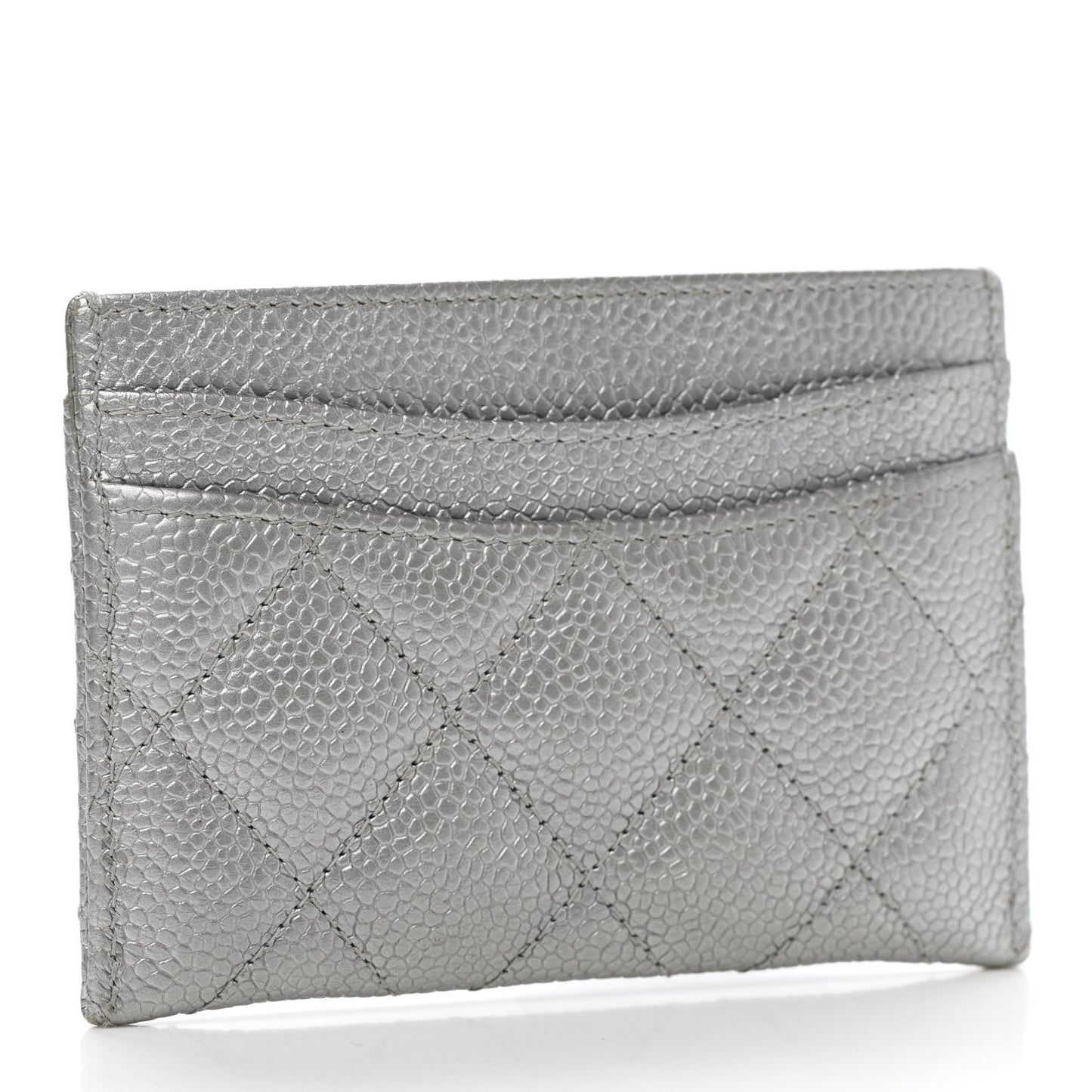 Metallic Caviar Quilted Card Holder Silver