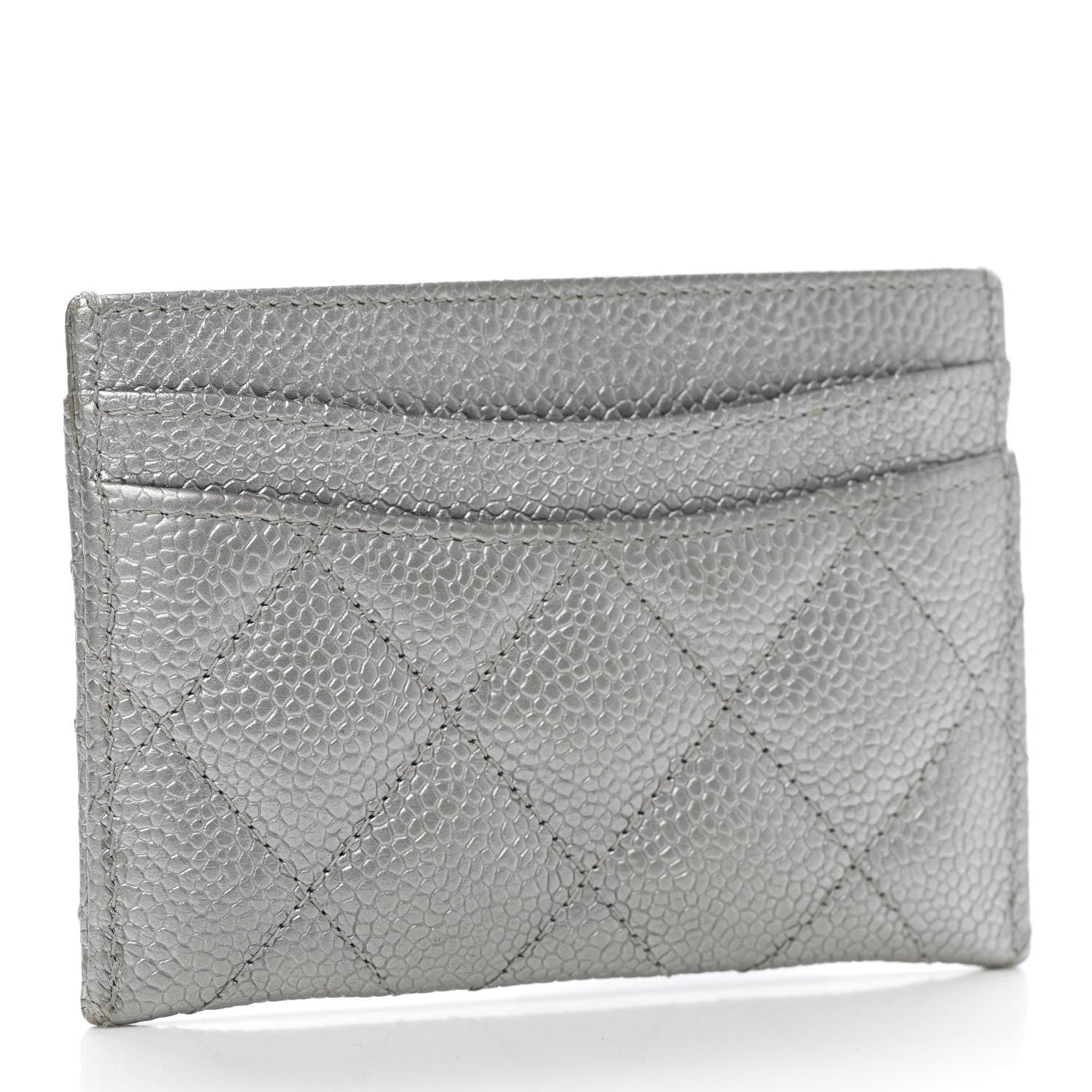 Chanel Metallic Caviar Quilted Card Holder Silver 3 of 9