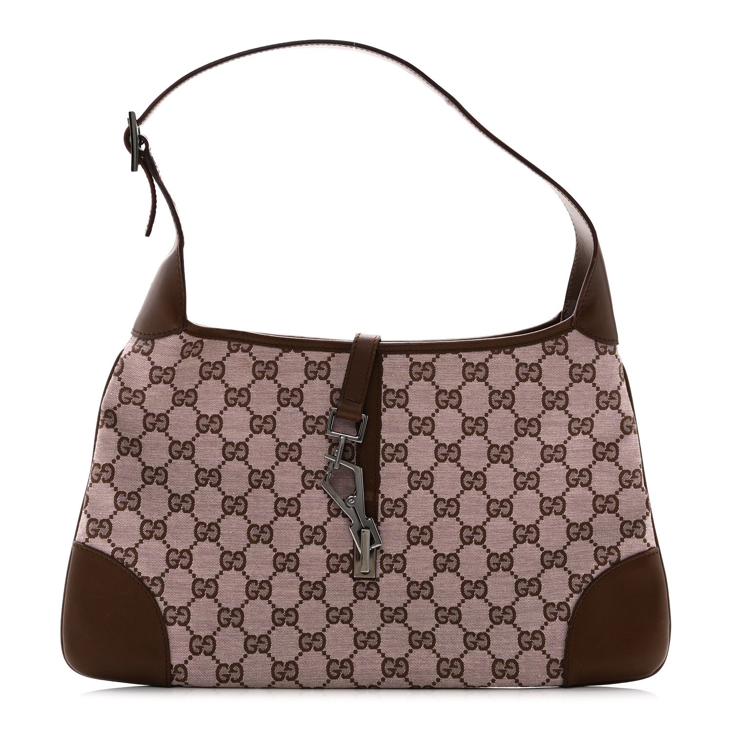 Gucci Monogram Lobster Clasp Jackie O Hobo Brown 1 of 10