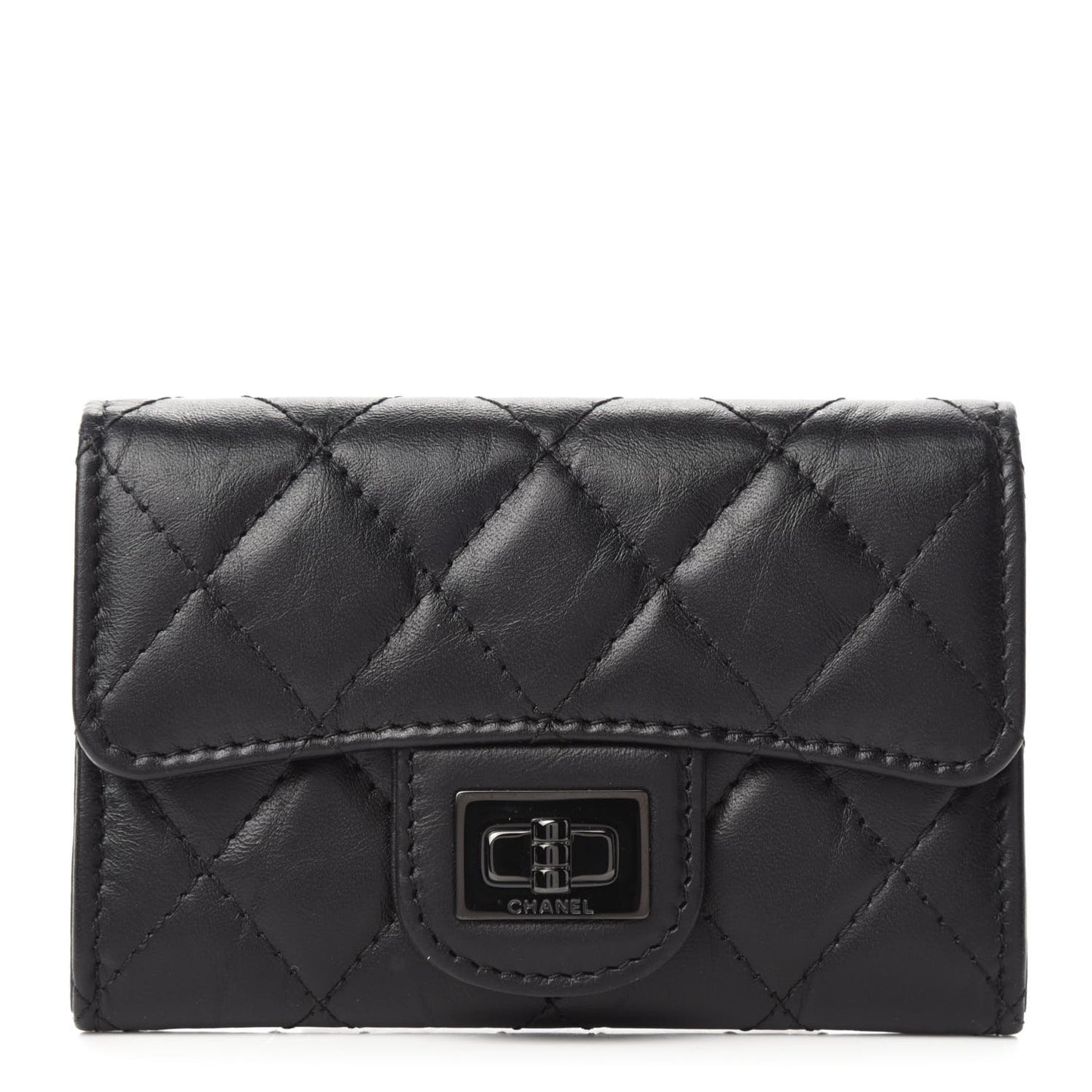 Aged Calfskin Quilted Reissue Flap Card Holder So Black