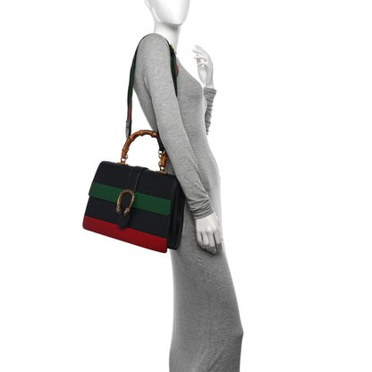 Gucci Calfskin Bamboo Web Large Dionysus Top Handle Bag Black Bright Evergreen Hibiscus Red 2 of 12