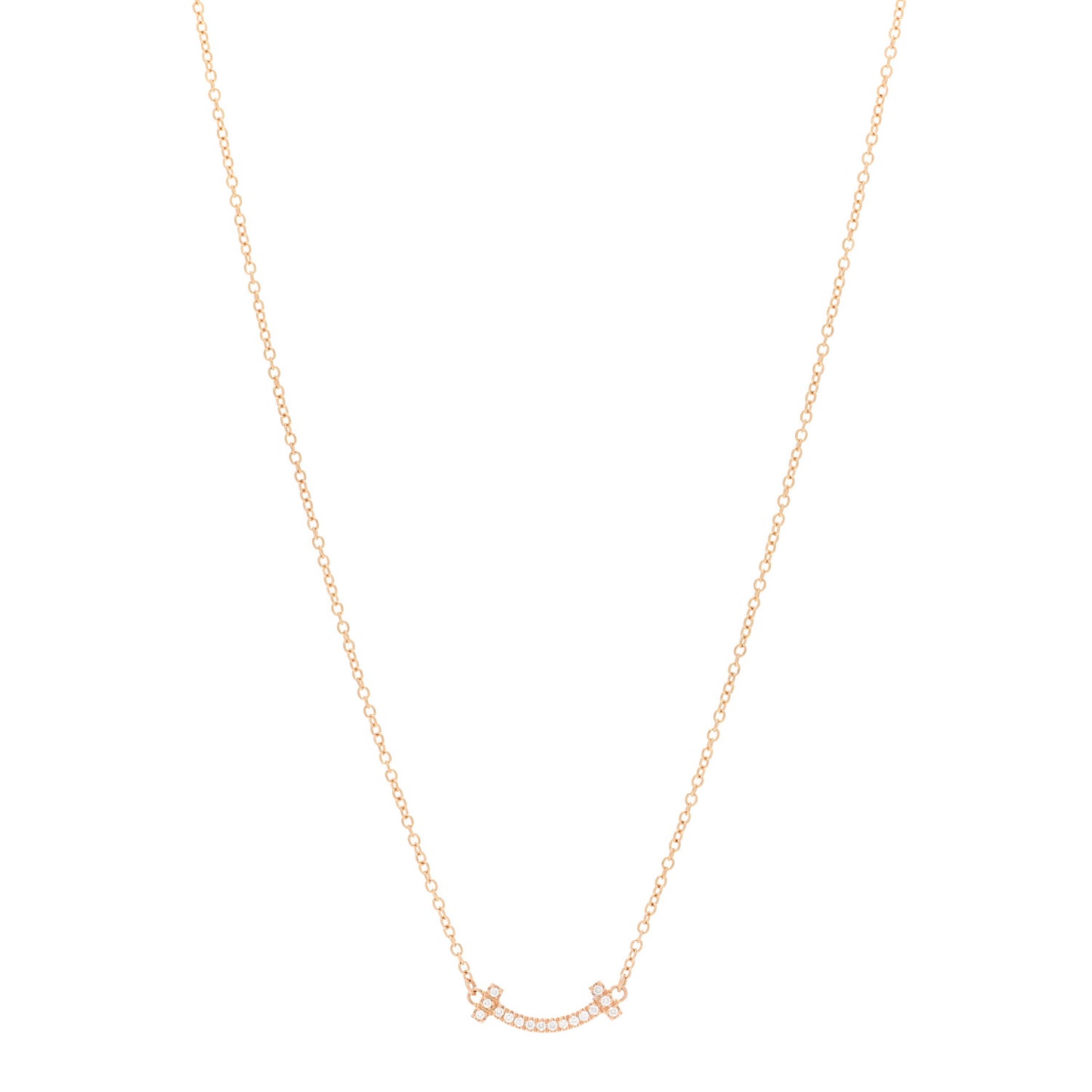 18K Rose Gold Diamond Mini T Smile Pendant Necklace