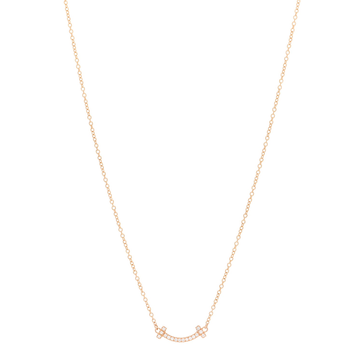 Tiffany 18K Rose Gold Diamond Mini T Smile Pendant Necklace 1 of 4