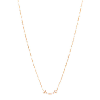 Tiffany 18K Rose Gold Diamond Mini T Smile Pendant Necklace 1 of 4