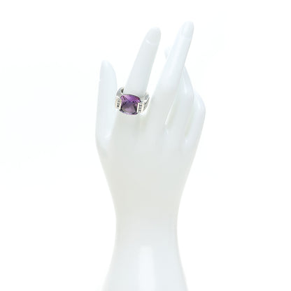 David Yurman Sterling Silver Diamond Amethsyt 15mm Deco Ring 55 7.25 2 of 5