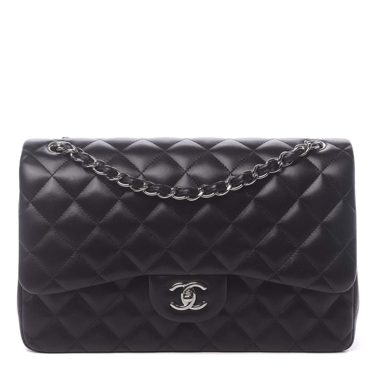 Lambskin Quilted Jumbo Double Flap Black