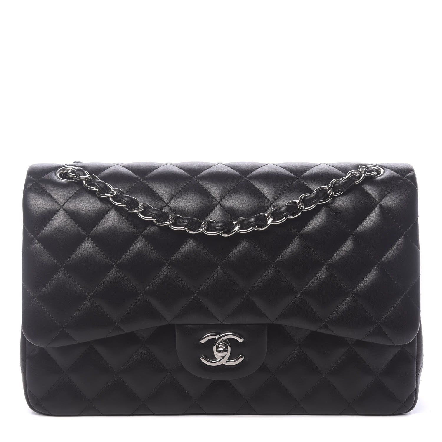 Chanel Lambskin Quilted Jumbo Double Flap Black 1 of 12