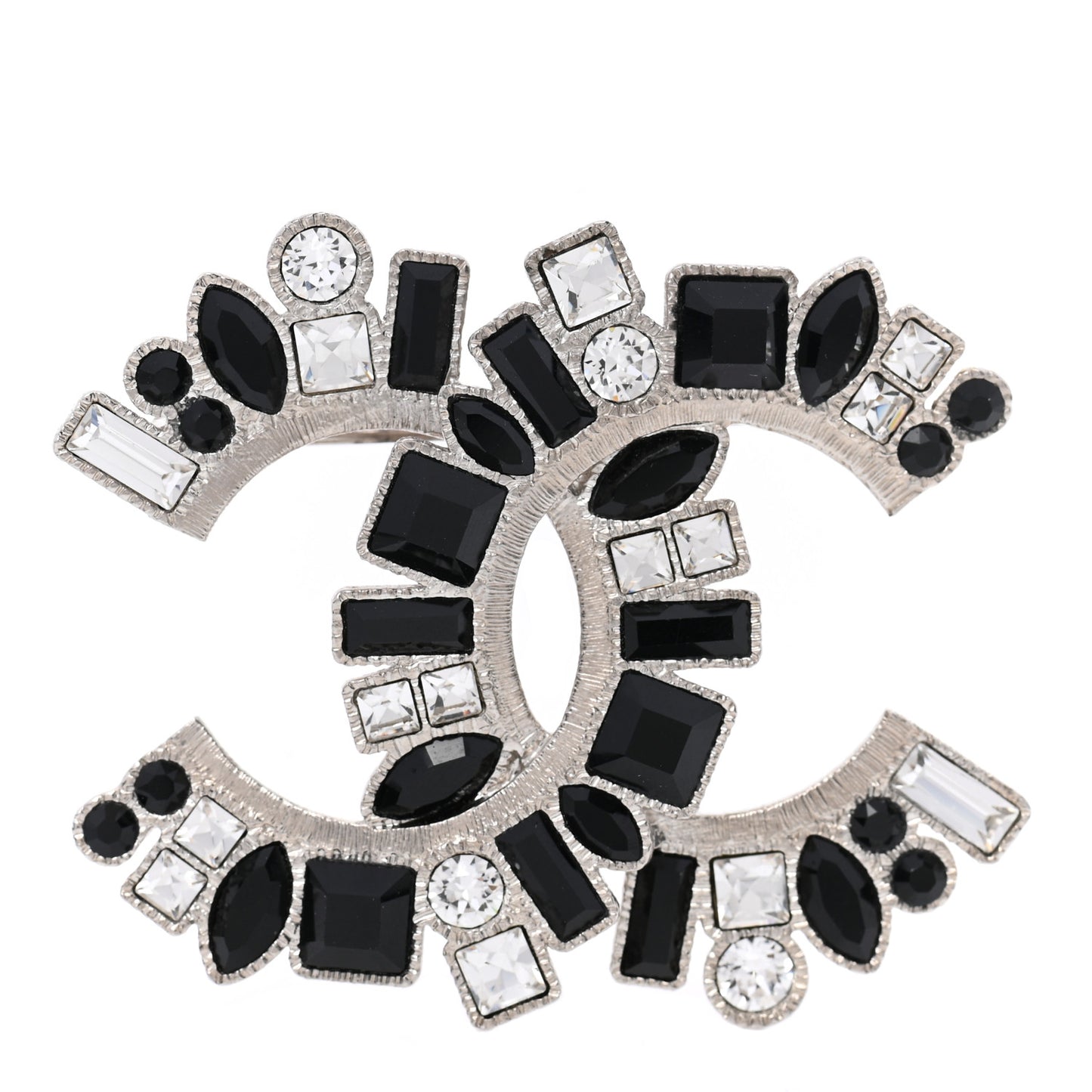Baguette Crystal CC Brooch Black Silver