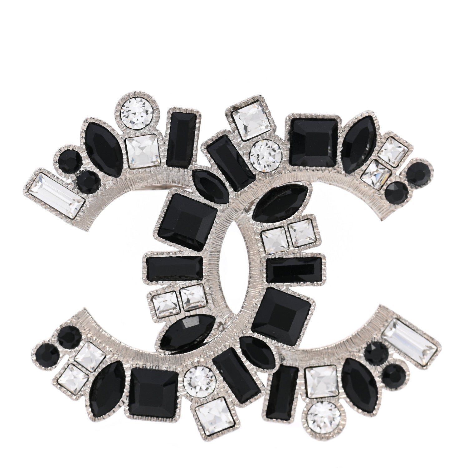 Chanel Baguette Crystal CC Brooch Black Silver 1 of 5