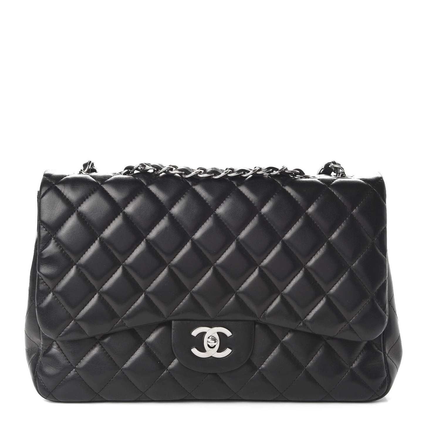 Lambskin Quilted Jumbo Single Flap Black