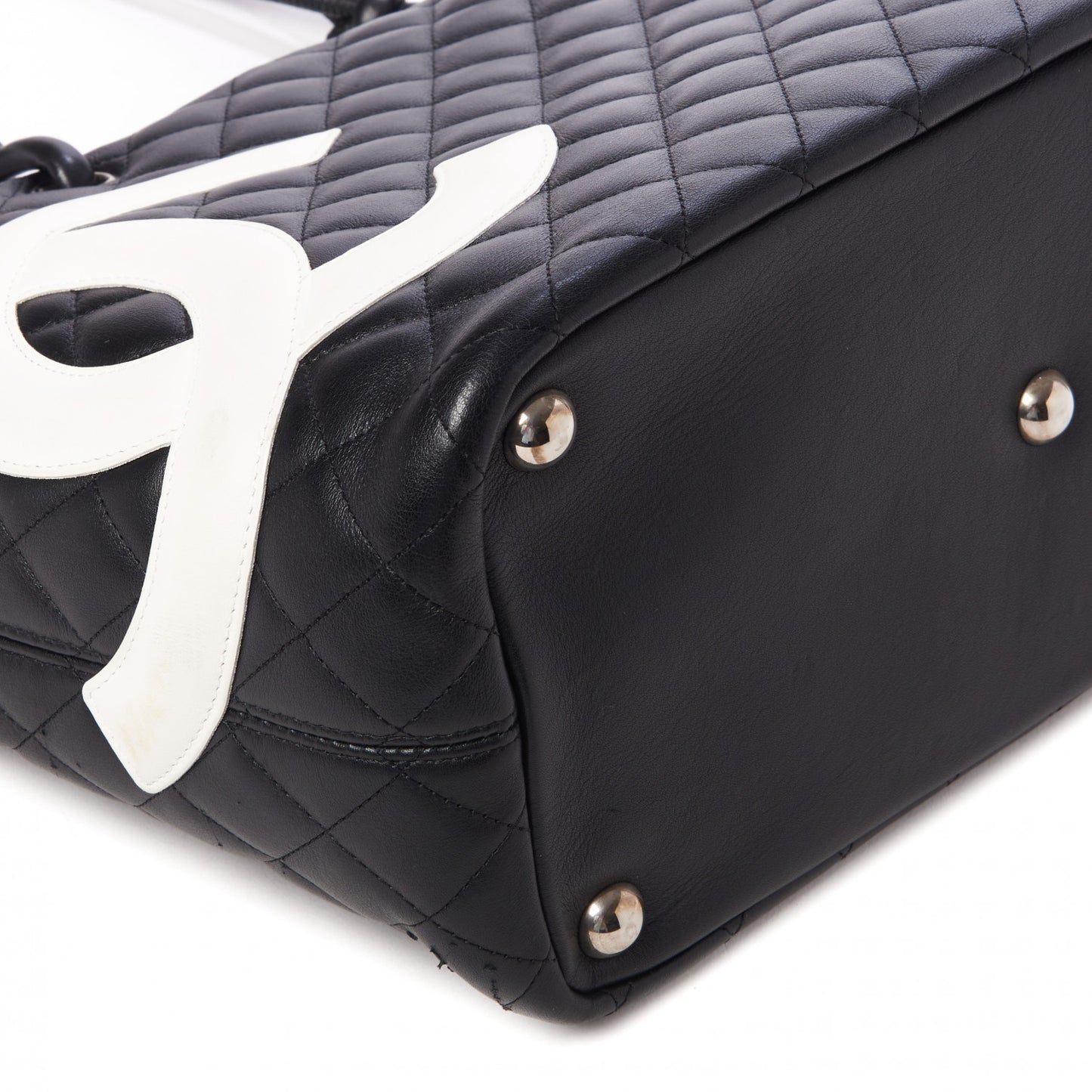 Calfskin Quilted Large Cambon Tote Black White