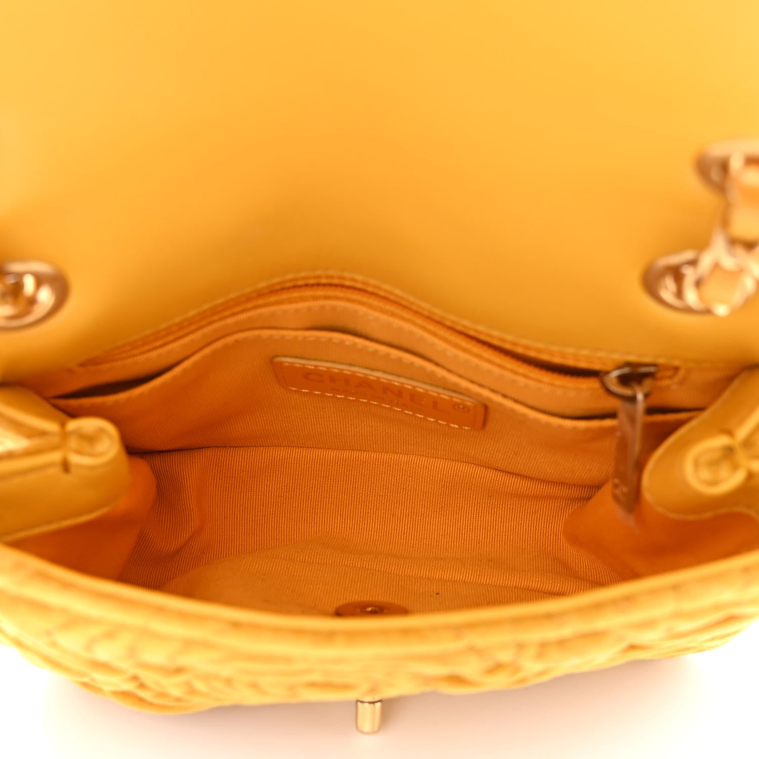 Chanel Velvet Camellia Embossed Mini Square Flap Yellow 5 of 10