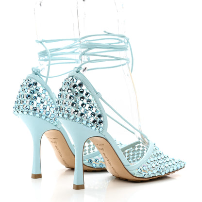 Bottega Veneta Mesh Nappa Crystal Embellished Sparkle Stretch Ankle Tie Sandals 37.5 Pale Blue 4 of 7
