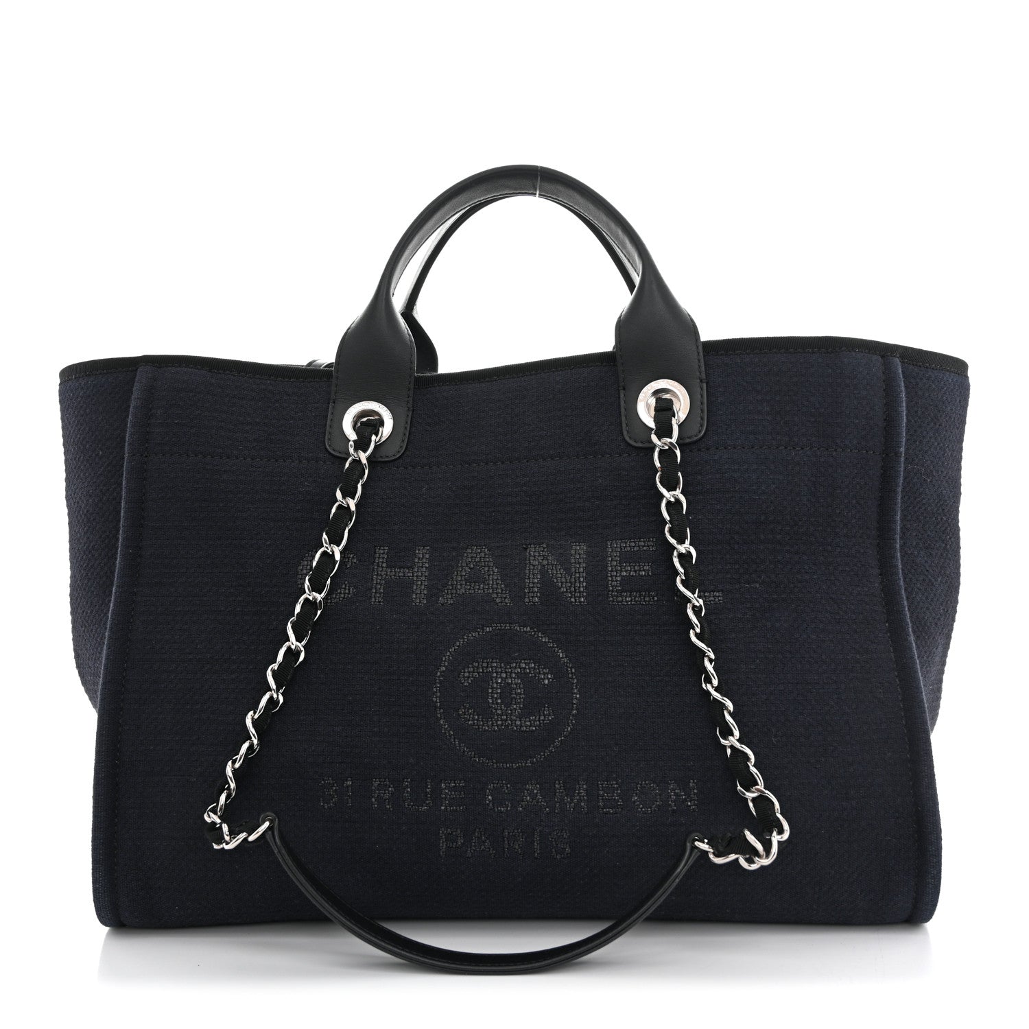 Chanel Mixed Fibers Calfskin Medium Deauville Tote Navy Blue 1 of 13